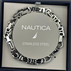 Nautica mens stainless steel Byzantine chain bracelet 8.5 in lobster clasp NIB